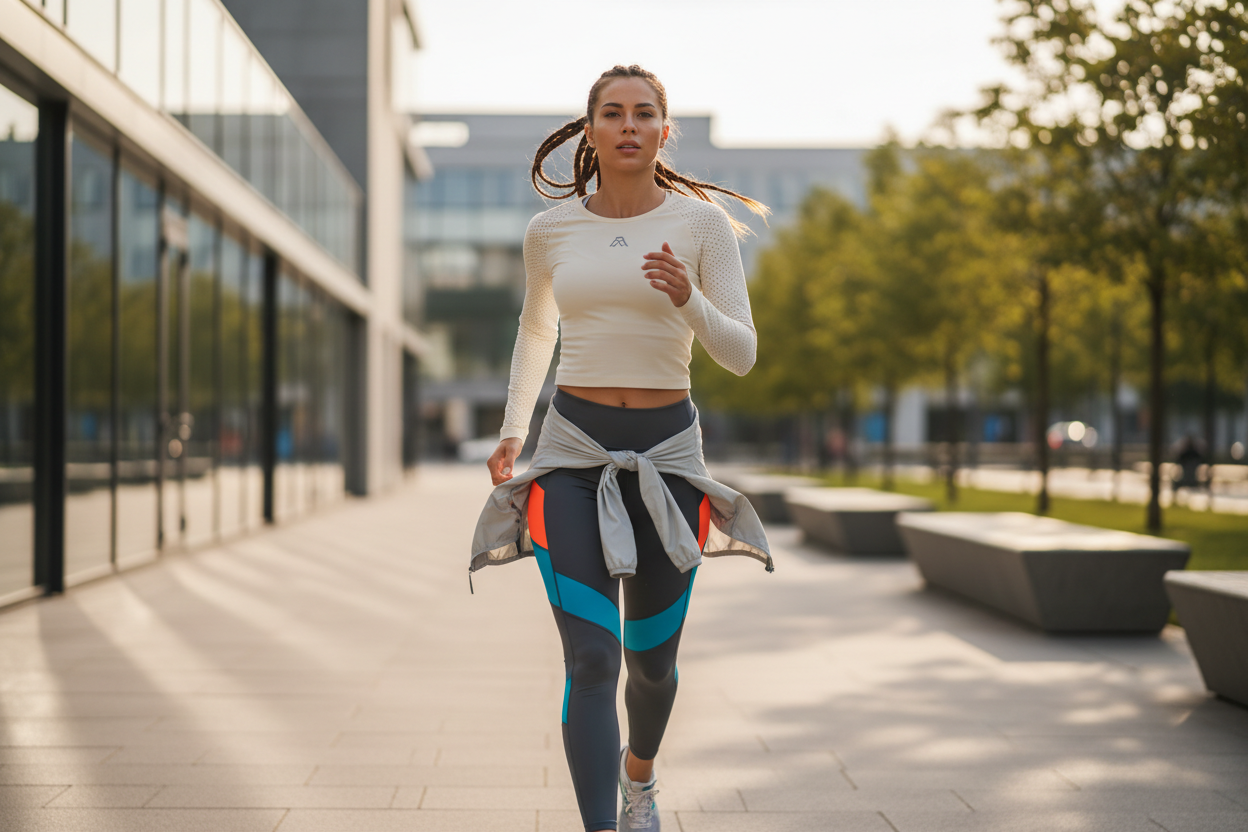 skapa en bild på en dam som joggar och låt den passa in till vår hemsida