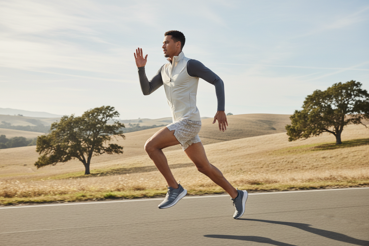 Skapa en ljus bild som passar in till hemsidan med en herr som springer
